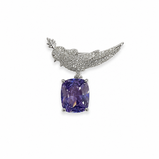 Elegant Silver Bird Crystal Brooch with Purple Gemstone (1 piece)