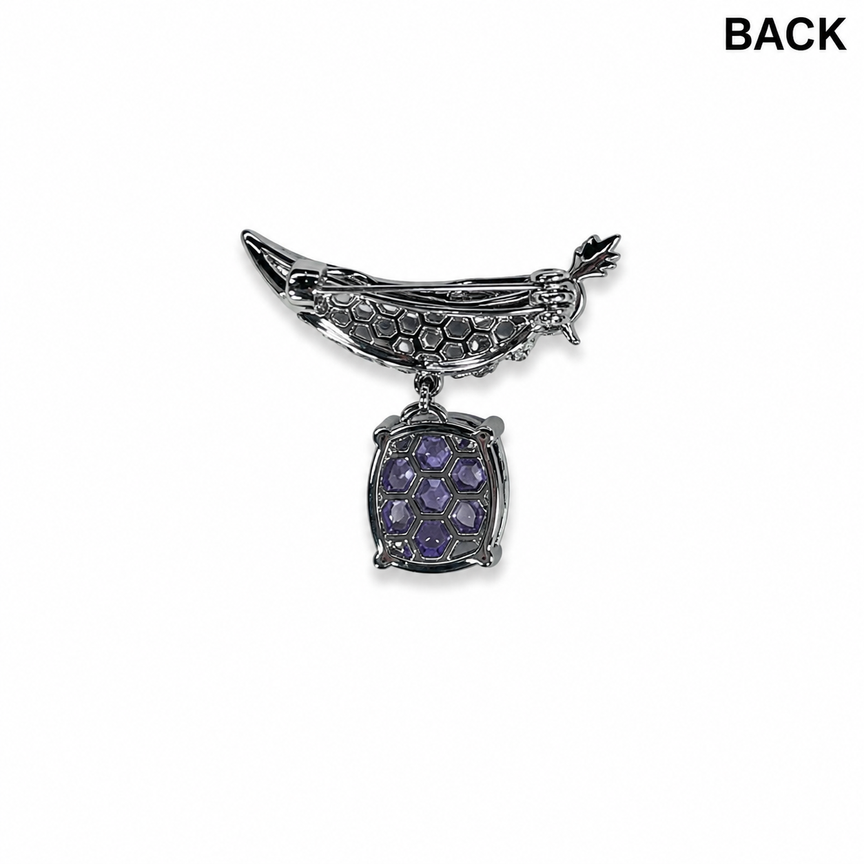 Elegant Silver Bird Crystal Brooch with Purple Gemstone (1 piece)