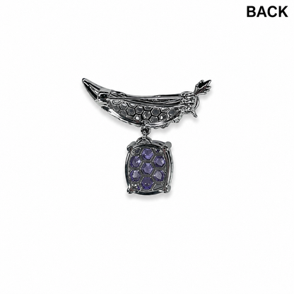 Elegant Silver Bird Crystal Brooch with Purple Gemstone (1 piece)