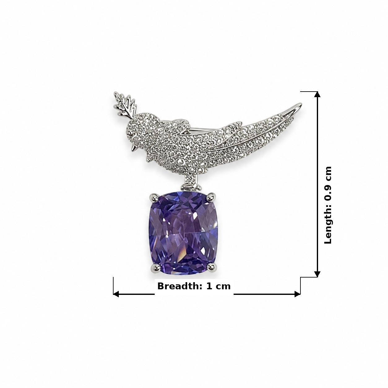 Elegant Silver Bird Crystal Brooch with Purple Gemstone (1 piece)
