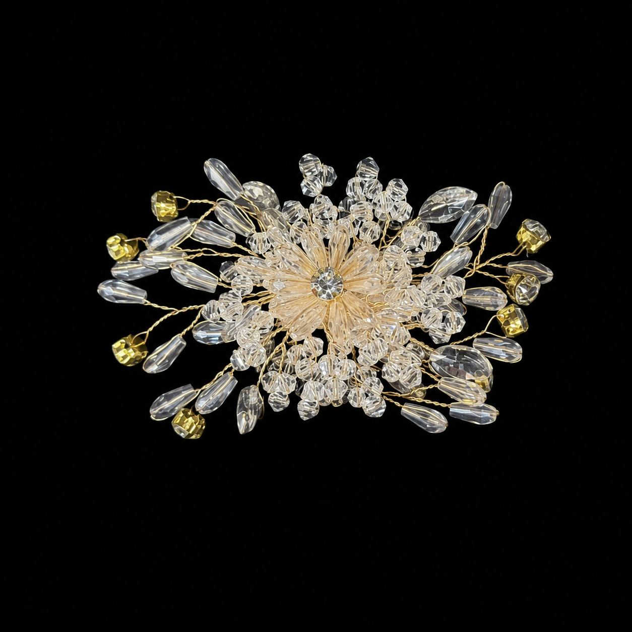 Crystal Floral Brooch with Gold Wire & Bead (1 piece)