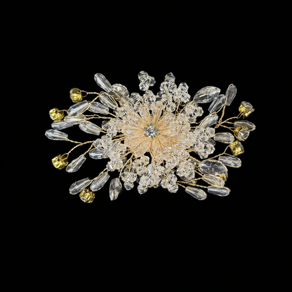 Crystal Floral Brooch with Gold Wire & Bead (1 piece)