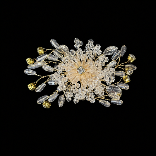 Crystal Floral Brooch with Gold Wire & Bead (1 piece)