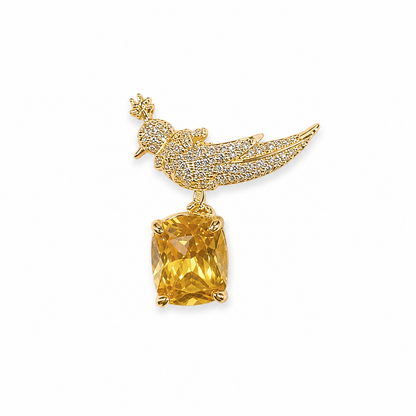 Elegant golden Bird Crystal Brooch with Yellow Gemstone (1 piece)