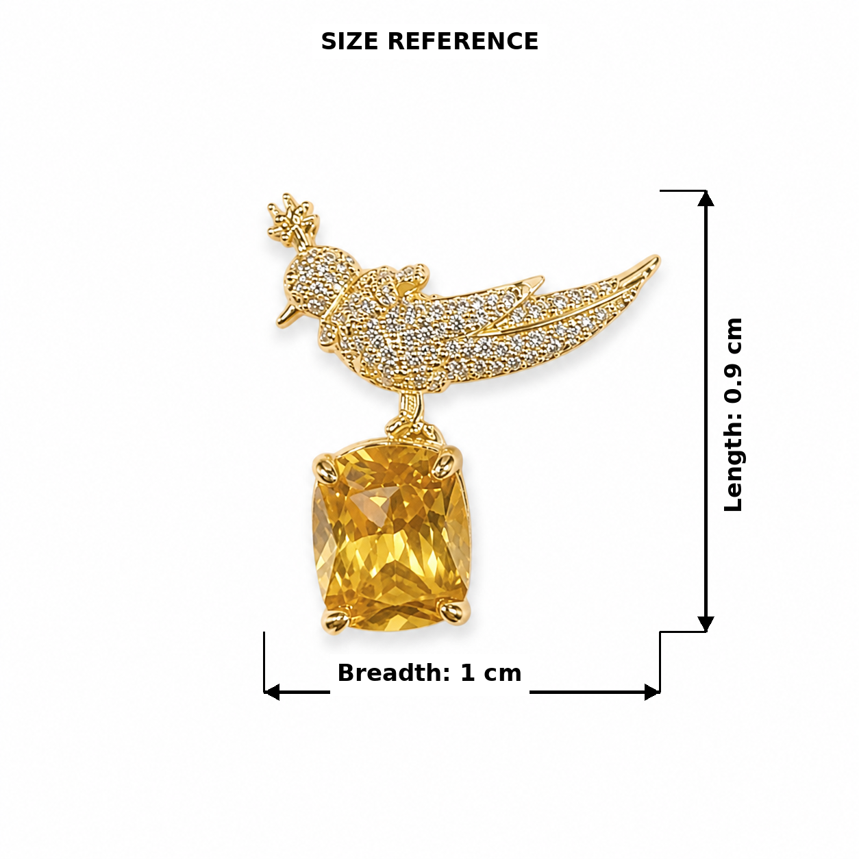 Elegant golden Bird Crystal Brooch with Yellow Gemstone (1 piece)