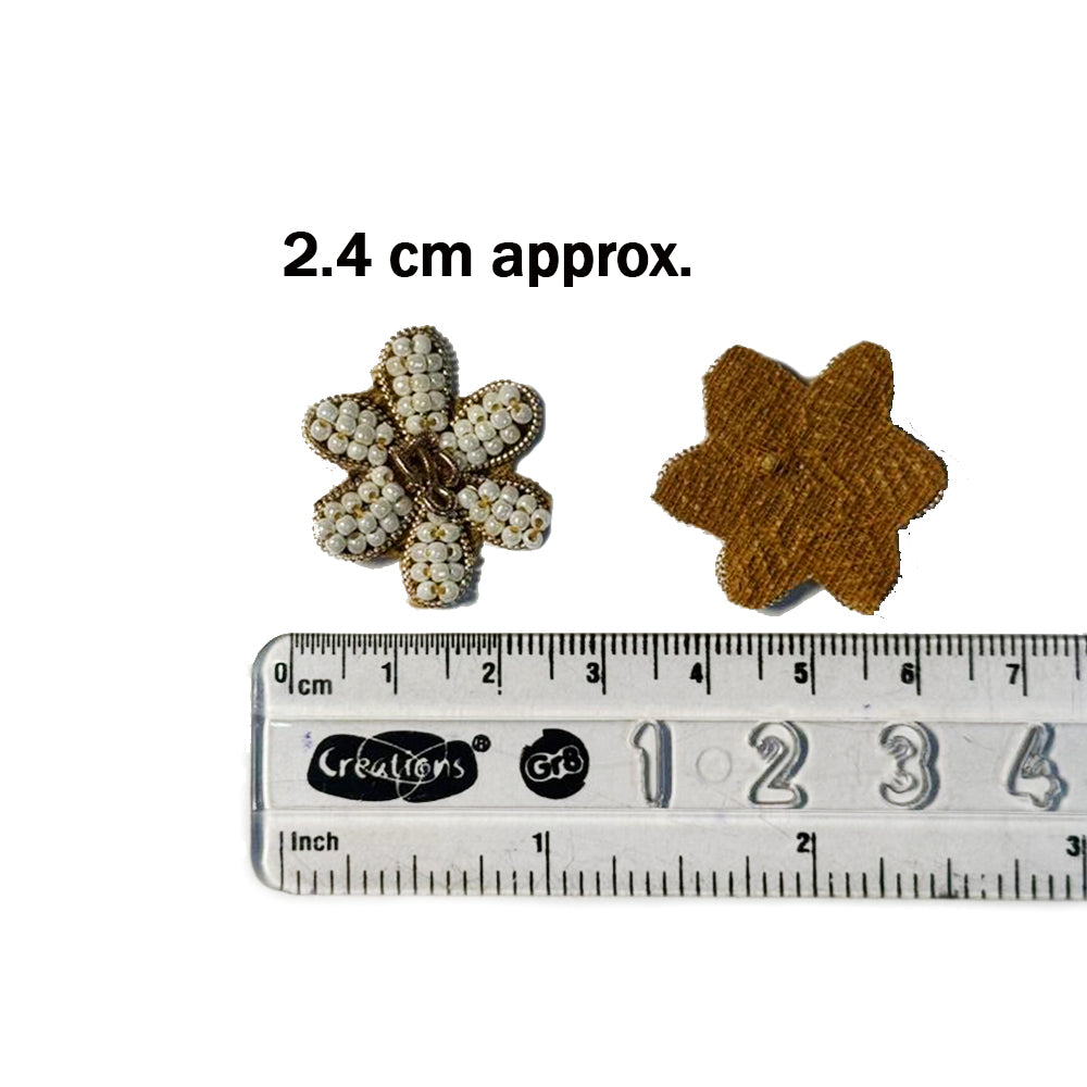 White Moti work Small Flower Patch 10 Pcs