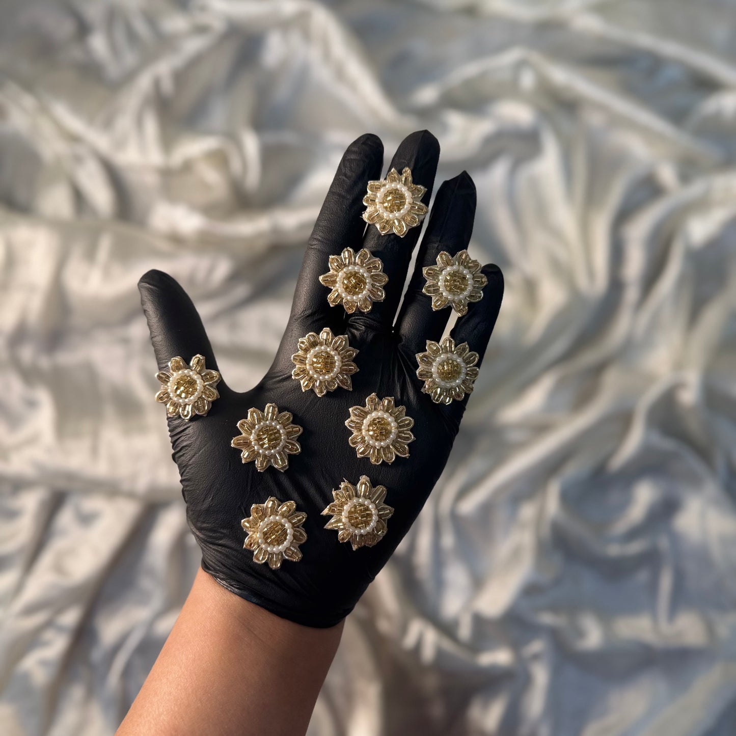 Light Gold Katdana and Moti work Flower Butti Patch 10 pc