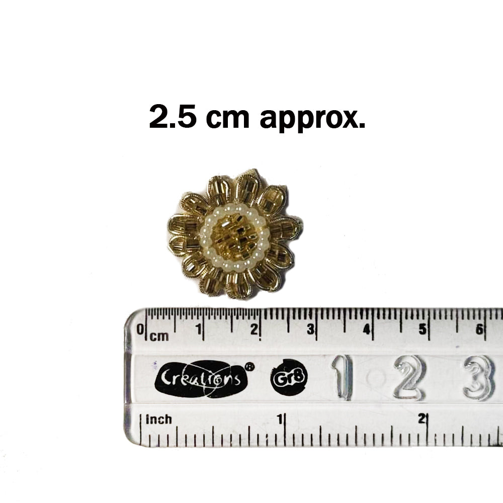 Light Gold Katdana and Moti work Flower Butti Patch 10 pc