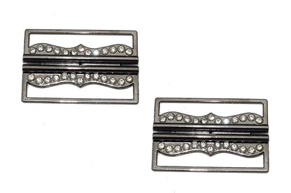 Metallic Grey Color Rectangle Shape Metal Buckle 2 Pcs