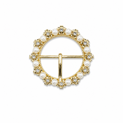 Elegant Pearl & Crystal Round Fashion Buckle (1 Piece)
