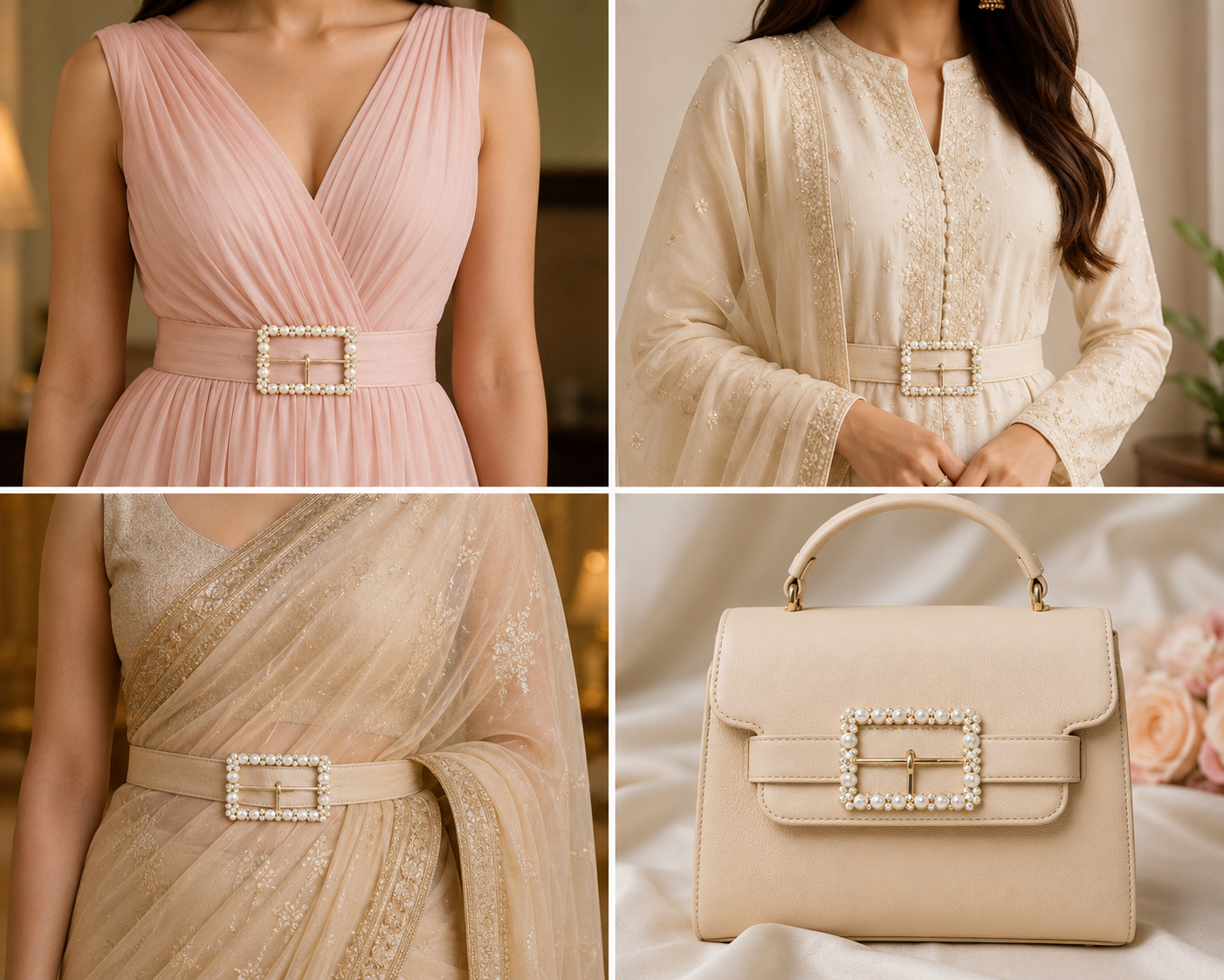 Elegant Pearl & Crystal Rectangular Fashion Buckle (1 piece)