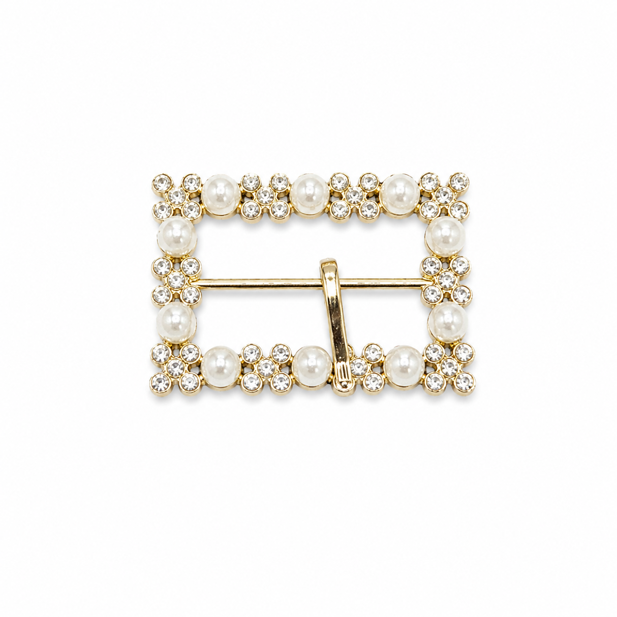 Elegant Pearl & Crystal Rectangular Fashion Buckle (1 piece)