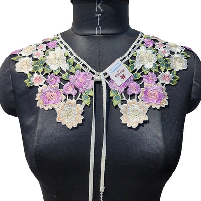 Multicolor Floral Design Threadwork Cape