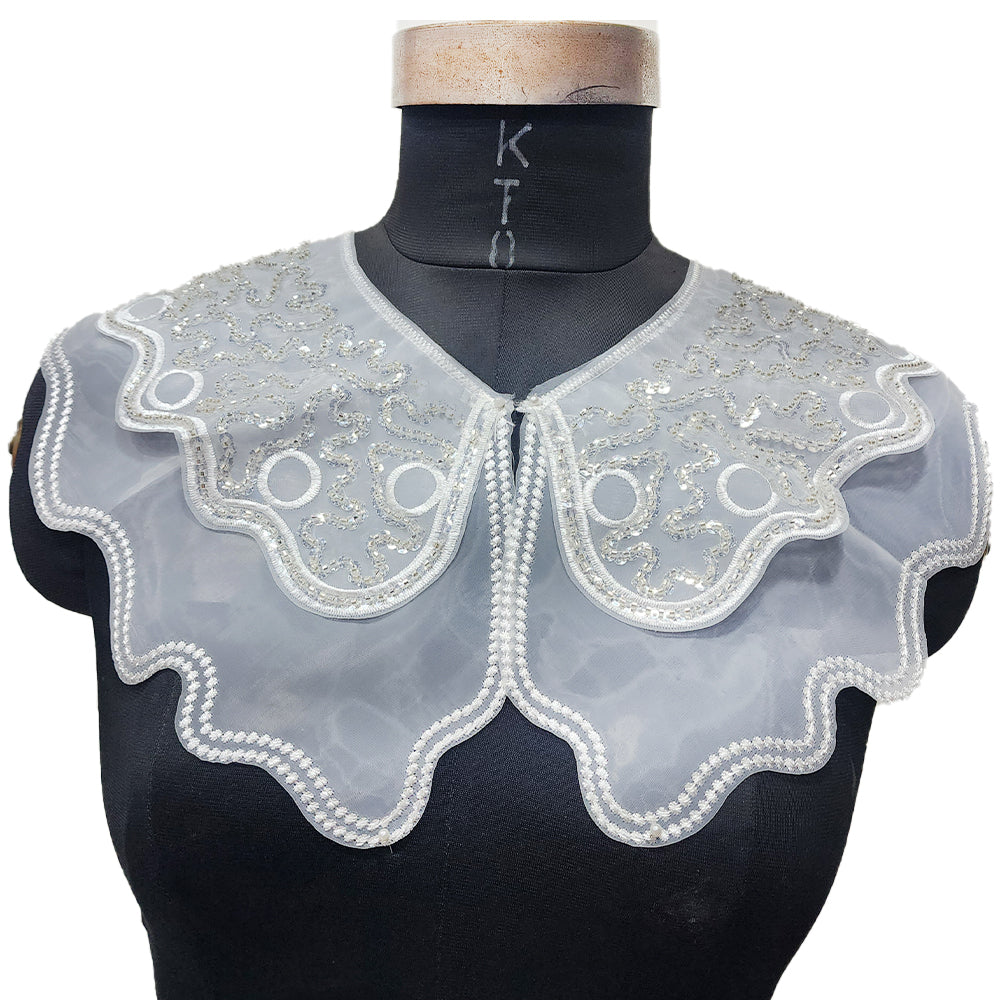 White Beads and Sequins work Designer Neck Cape
