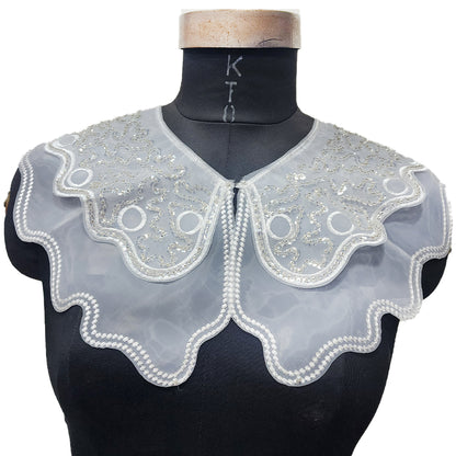 White Beads and Sequins work Designer Neck Cape