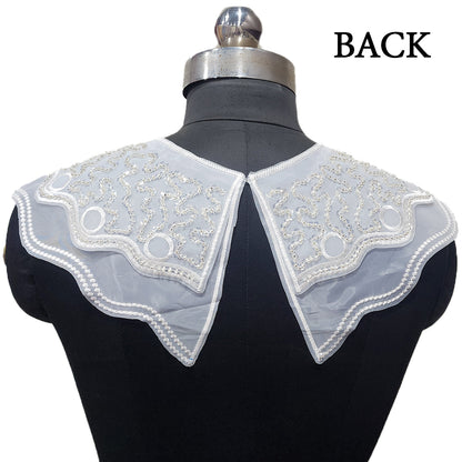White Beads and Sequins work Designer Neck Cape