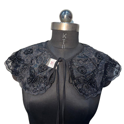 Butterfly Design Black Color Organza Base Cape
