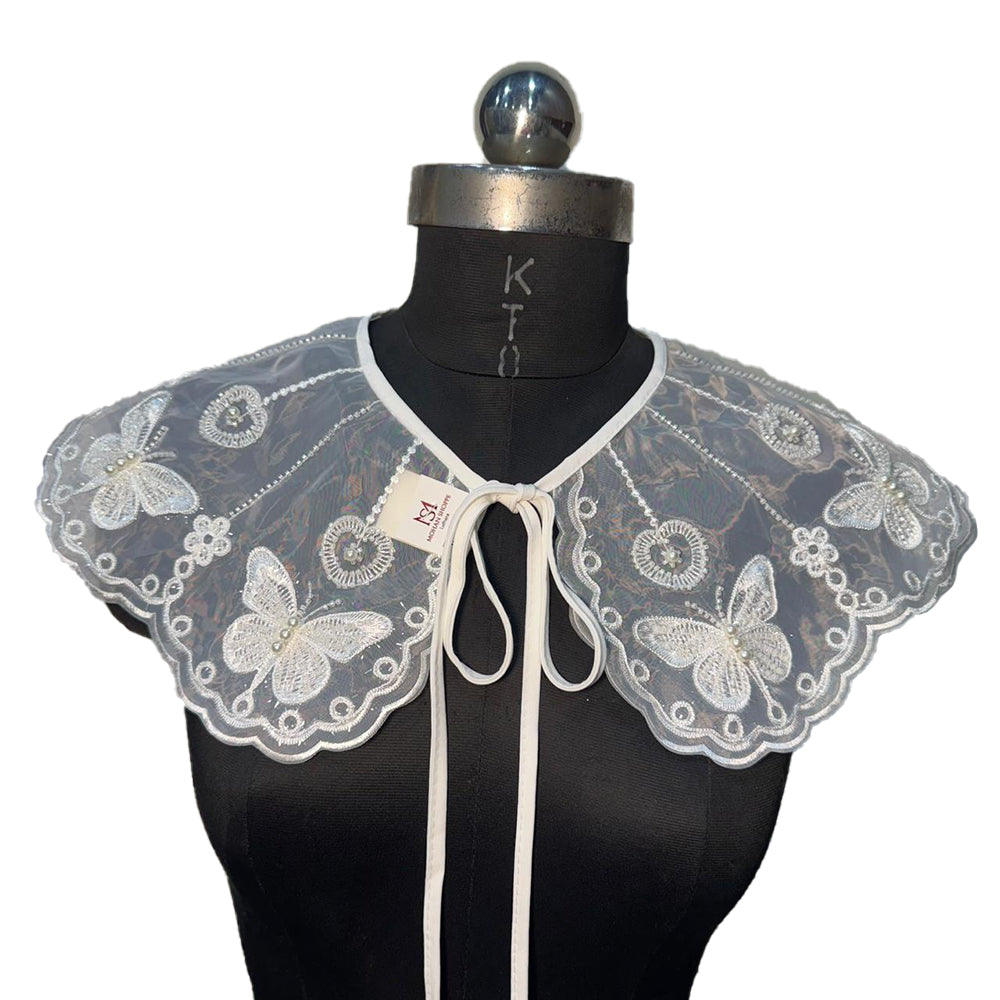 Butterfly Design White color Organza Base Cape