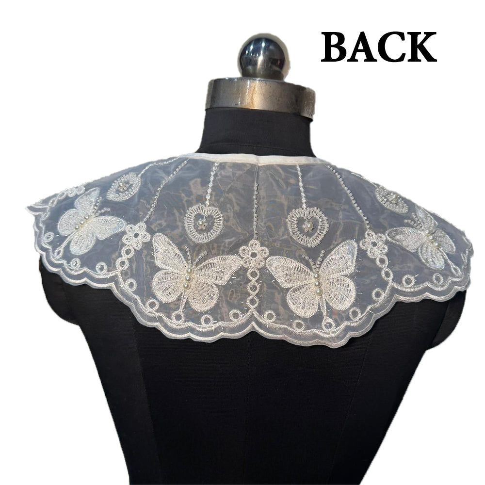 Butterfly Design White color Organza Base Cape