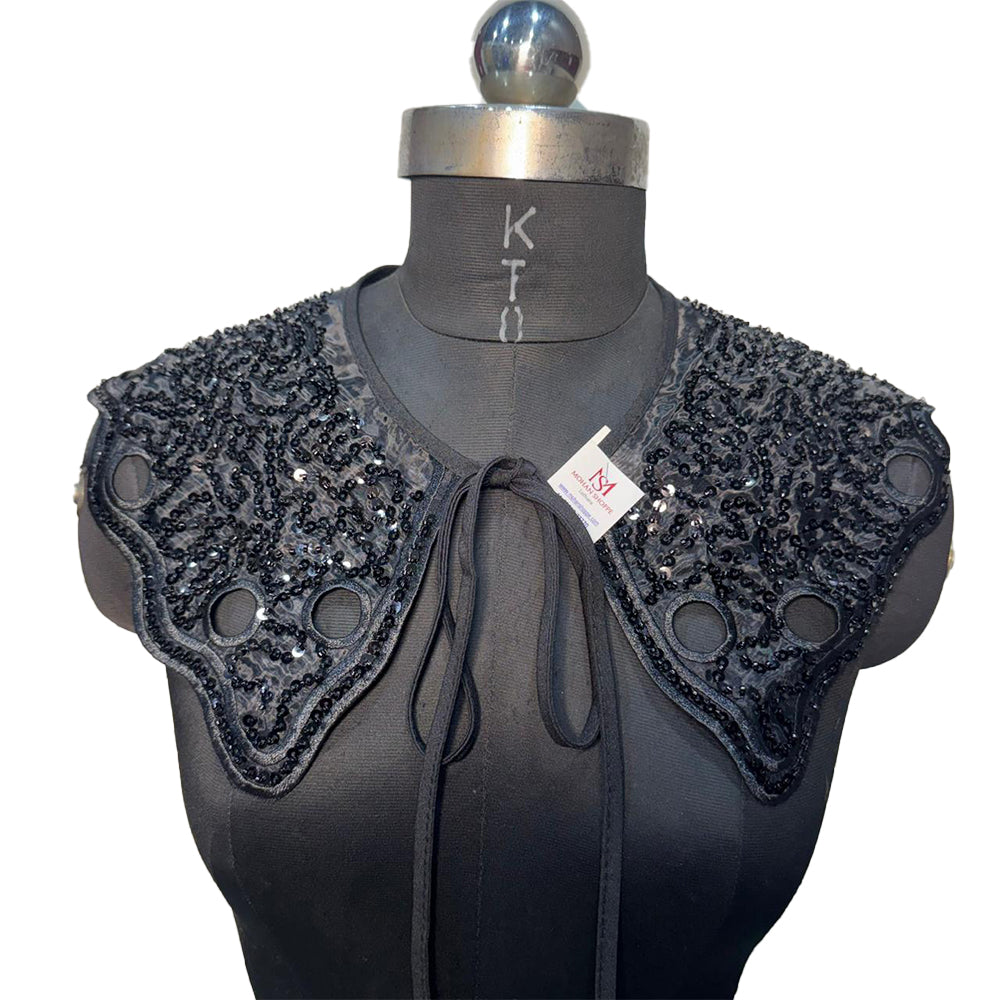 Black color Beads and Sequins work Organza Cape
