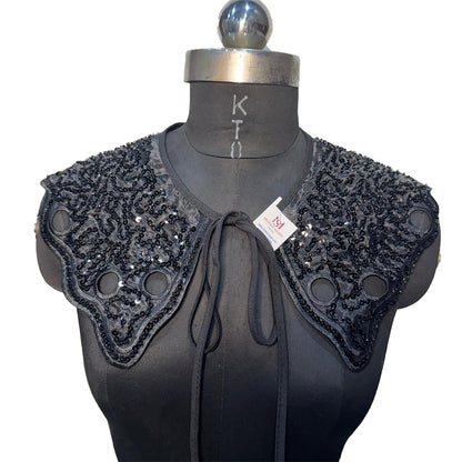 Black color Beads and Sequins work Organza Cape