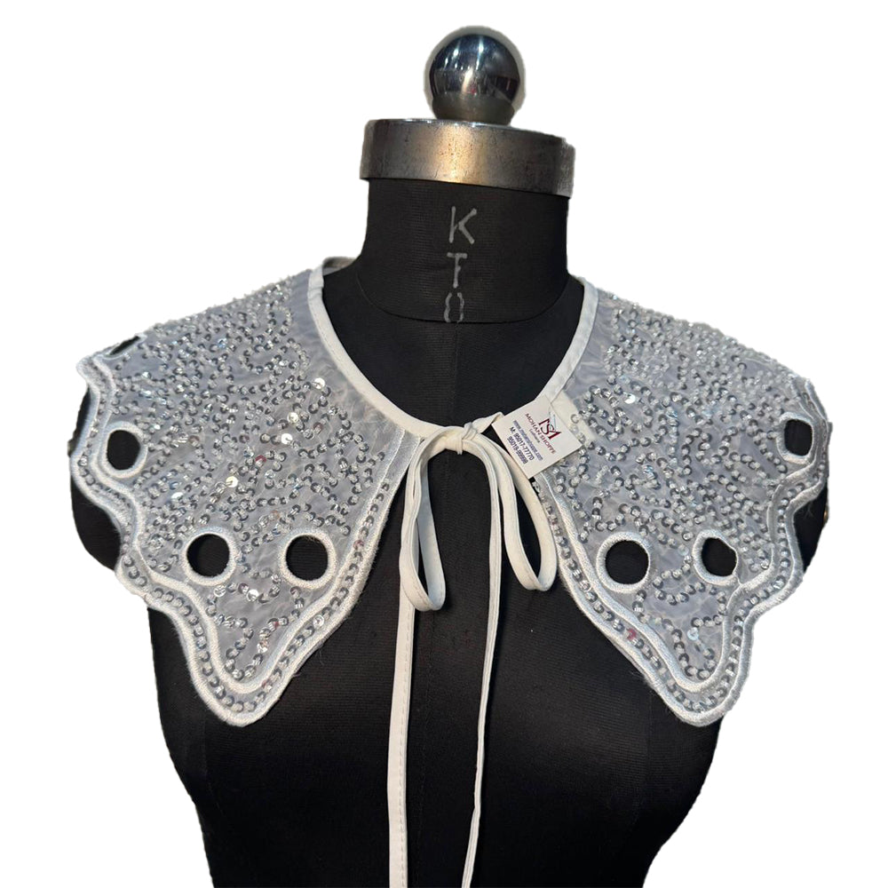 White color Beads and Sequins work Organza Cape