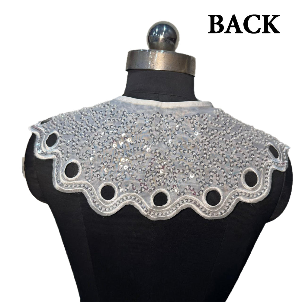 White color Beads and Sequins work Organza Cape