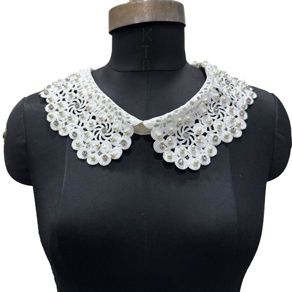 Premium Pearl & Stone Embellished Detachable Lace Collar