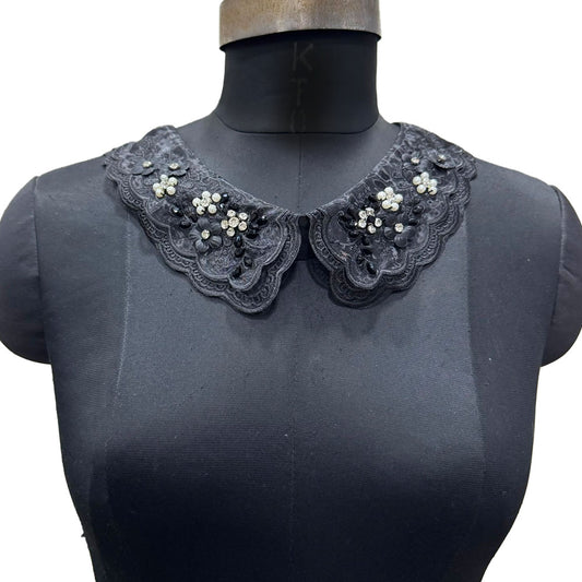 Premium Black Lace Collar with Pearl & Stonework