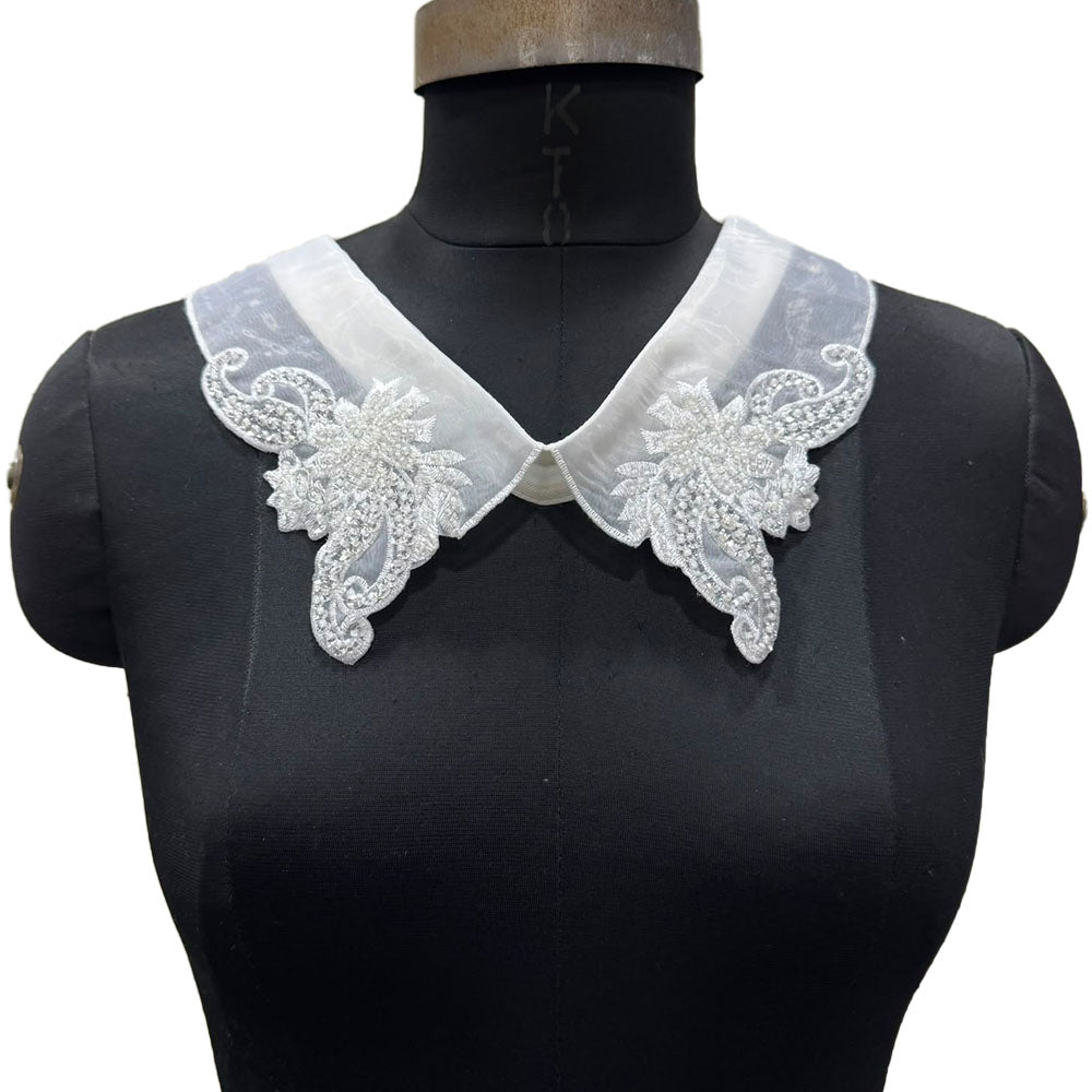 White Sequin & Beaded Work Collar Lace