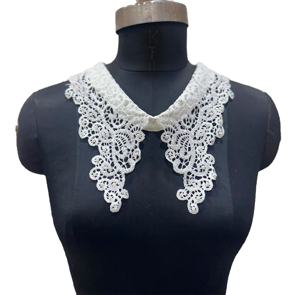 Elegant Cutwork Pearl & Bead Collar