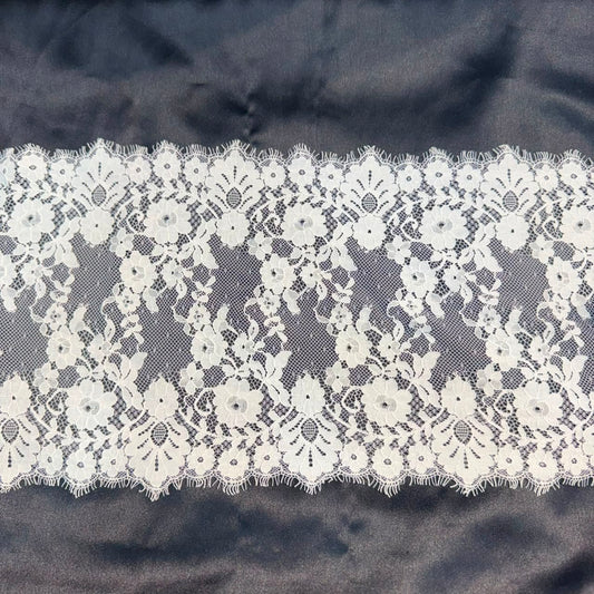 Premium White Broad Chantilly flower Lace