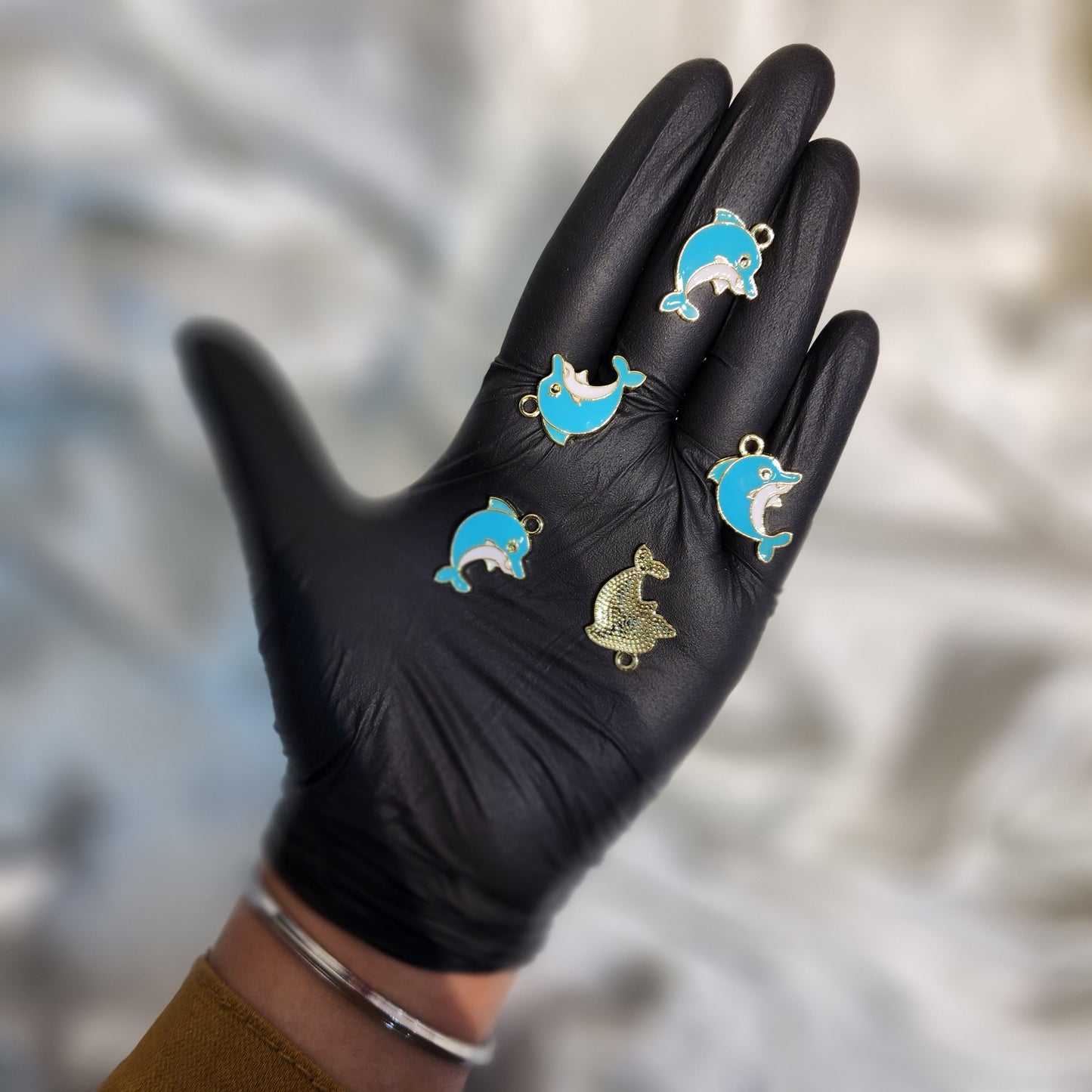 Blue Color Fancy Dolphin Shaped Charms 5 Pieces