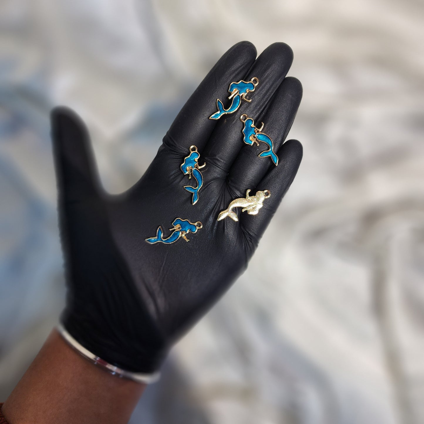 Turquoise Blue Mermaid Shaped Fancy Charms 5 Pieces