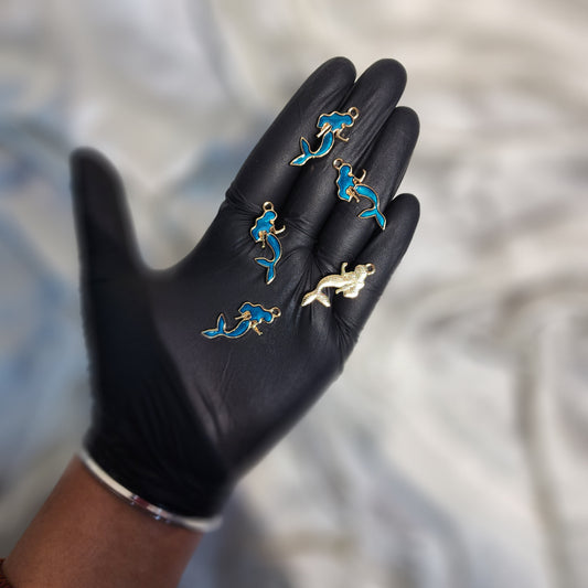 Turquoise Blue Mermaid Shaped Fancy Charms 5 Pieces