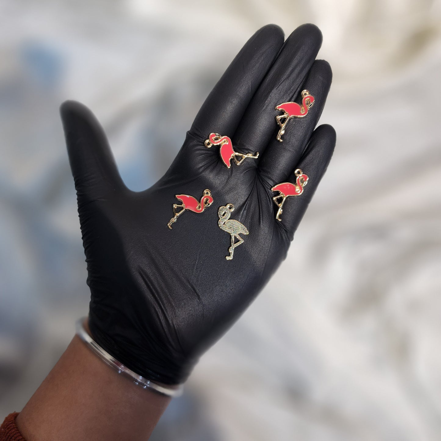 Red Color Flamingo Shaped Charms 5 Pieces