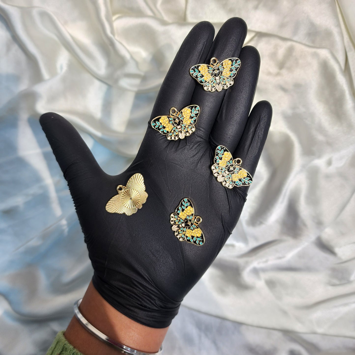 Black-Yellow Butterfly Shaped Charms 5 Pieces