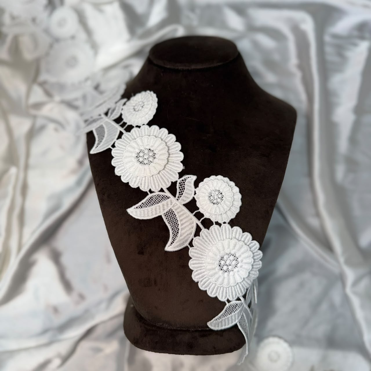 White Floral Lace Appliqué Trim for Dresses, Gowns & DIY Craft