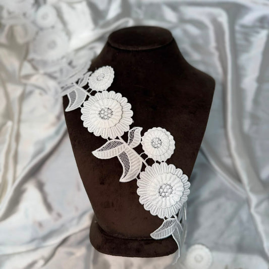 White Floral Lace Appliqué Trim for Dresses, Gowns & DIY Craft