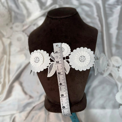 White Floral Lace Appliqué Trim for Dresses, Gowns & DIY Craft