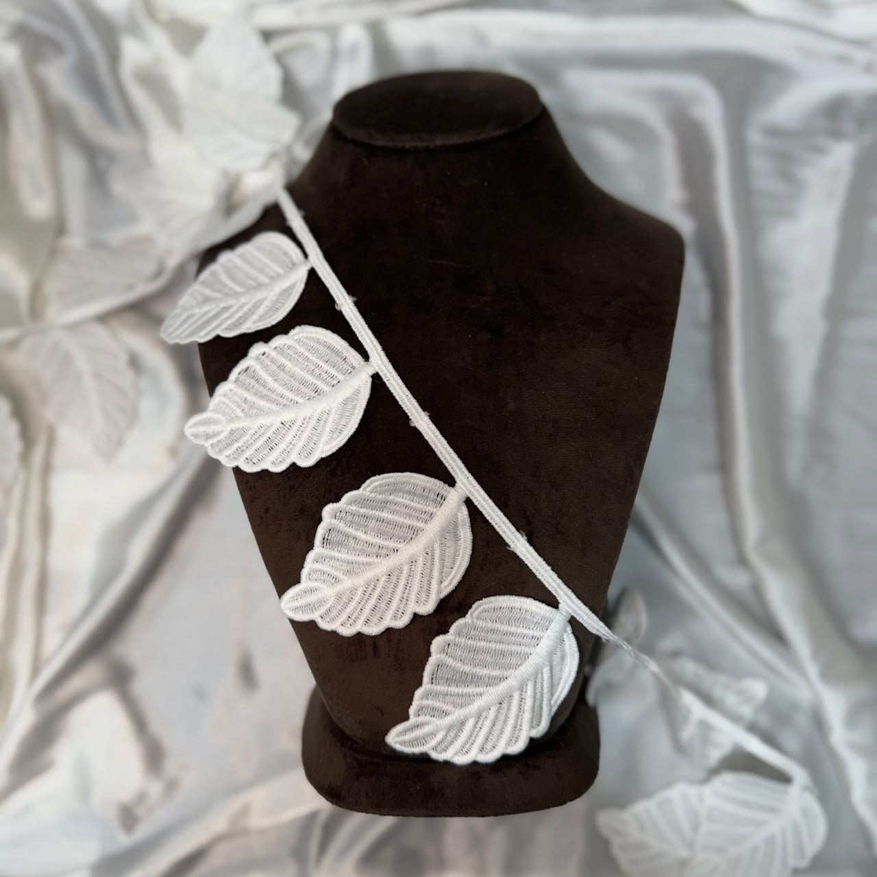 Premium White Leaf Vine Embroidery Lace Border