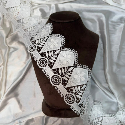 White Floral Lace Border for Dresses, Sarees & Crafts