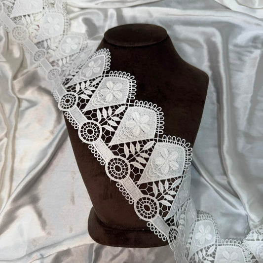 White Floral Lace Border for Dresses, Sarees & Crafts
