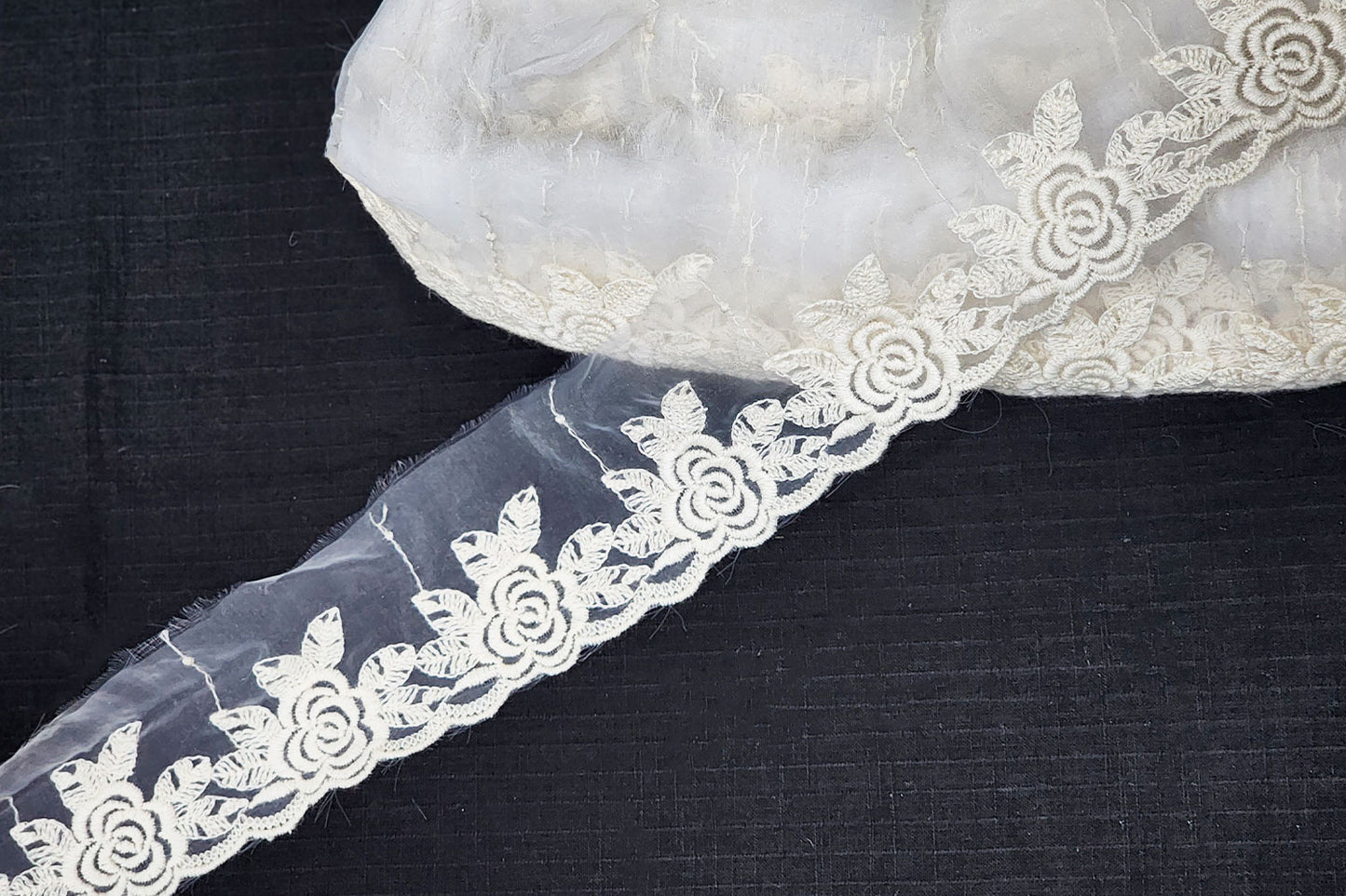 Off White Dyeable Lace Rose Design