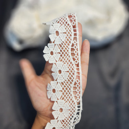 White Color Cotton laces with floral Design 15 yards