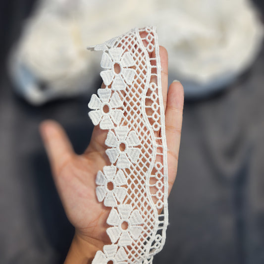 White Color Cotton laces with floral Design 15 yards