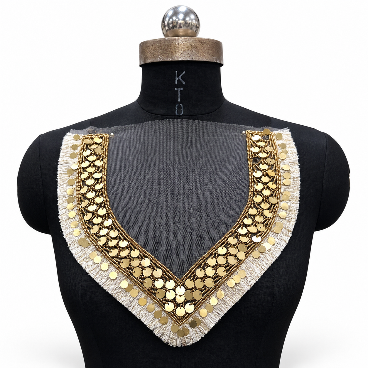 Premium Gold Coin Embellished Neck Patch with Fringe Border