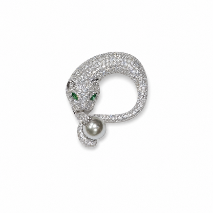 Silver Panther Rhinestone Brooch Pack of 1 Piece
