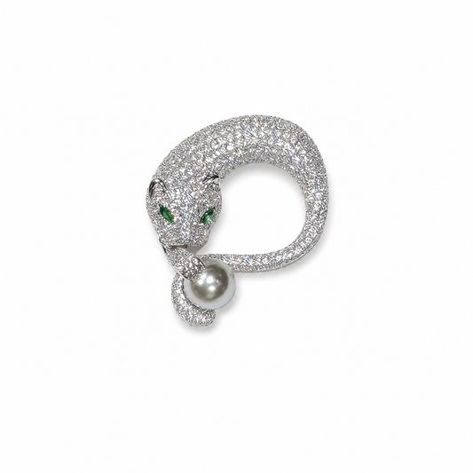 Silver Panther Rhinestone Brooch Pack of 1 Piece