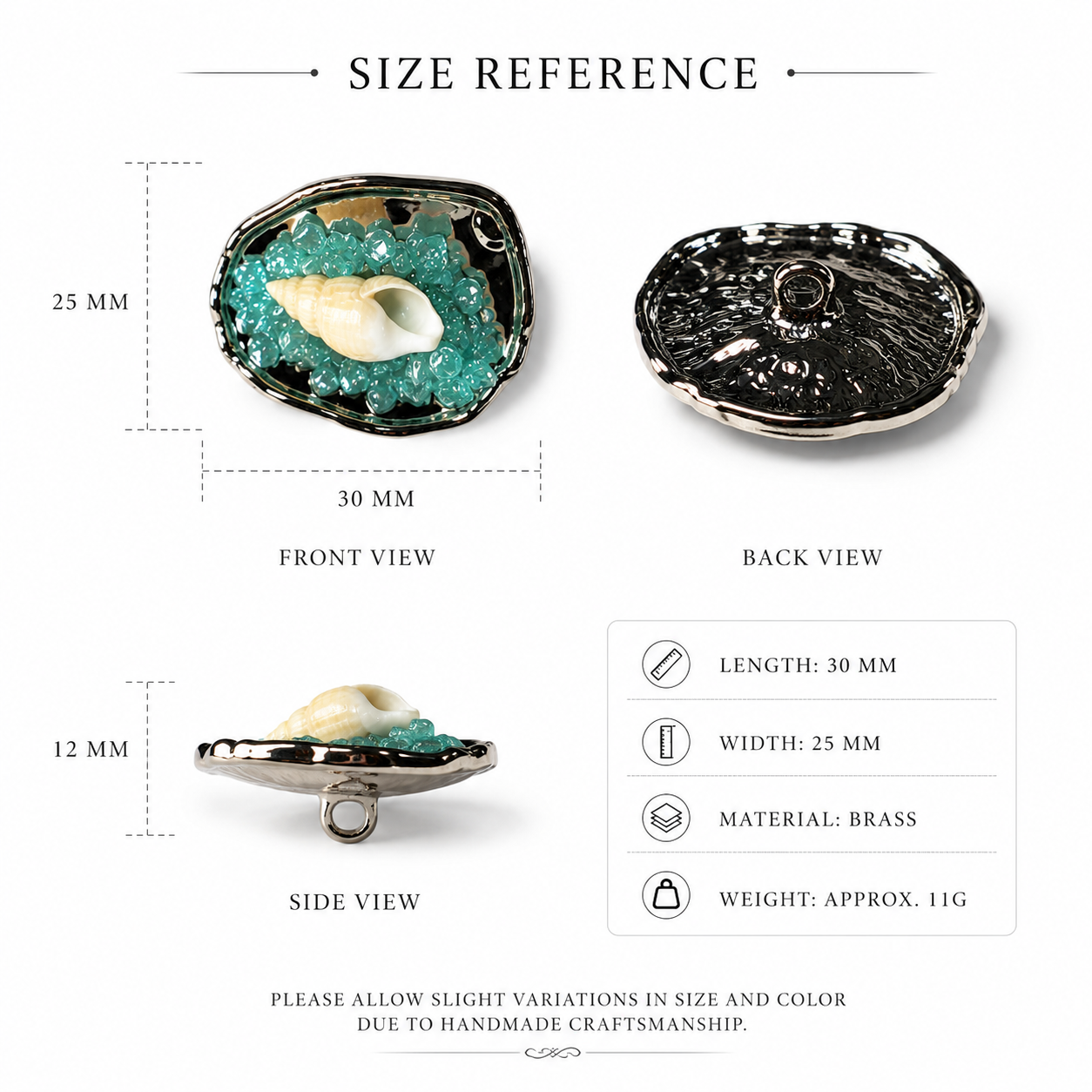 Pack of 3 Pieces Coastal Seashell Embellished Buttons